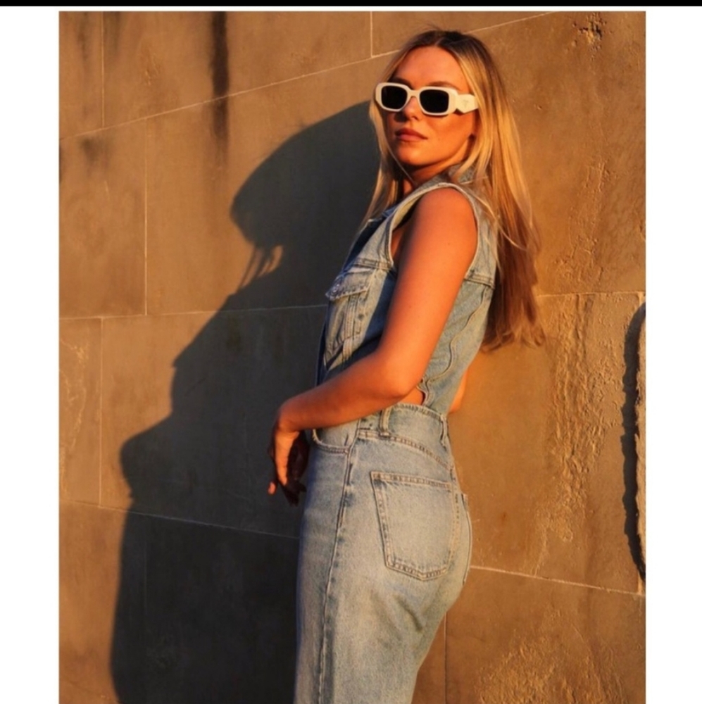 Zara Full Length Cut Out Denim Jumpsuit - Picture 4 of 9